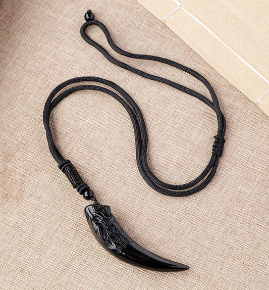Obsidian Wolf Head Pendant