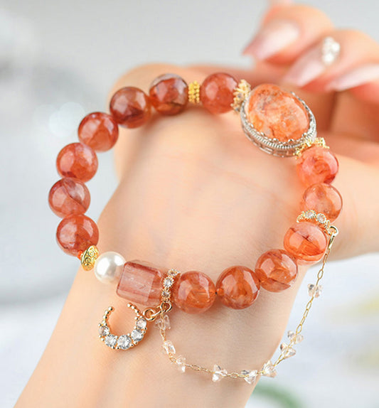 Vibrant Red Flower Crystal bracelet