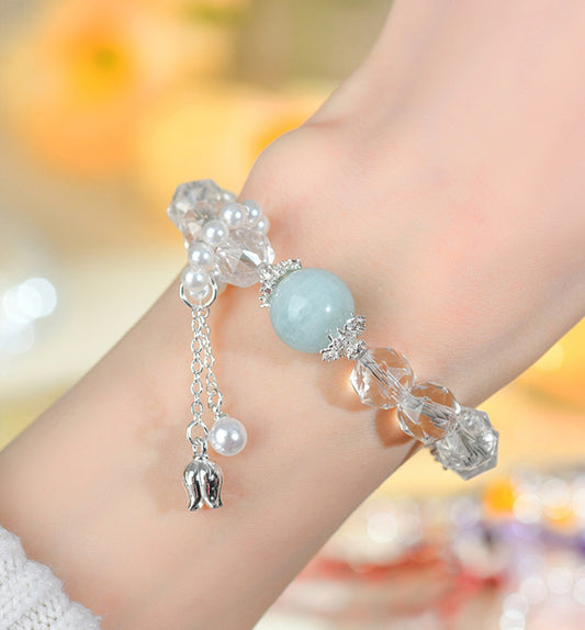 White Quartz Freeform Faceted Bracelet