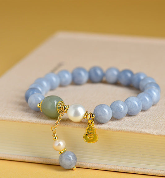 Aquamarine Bracelet with Pearl & Gourd Charm