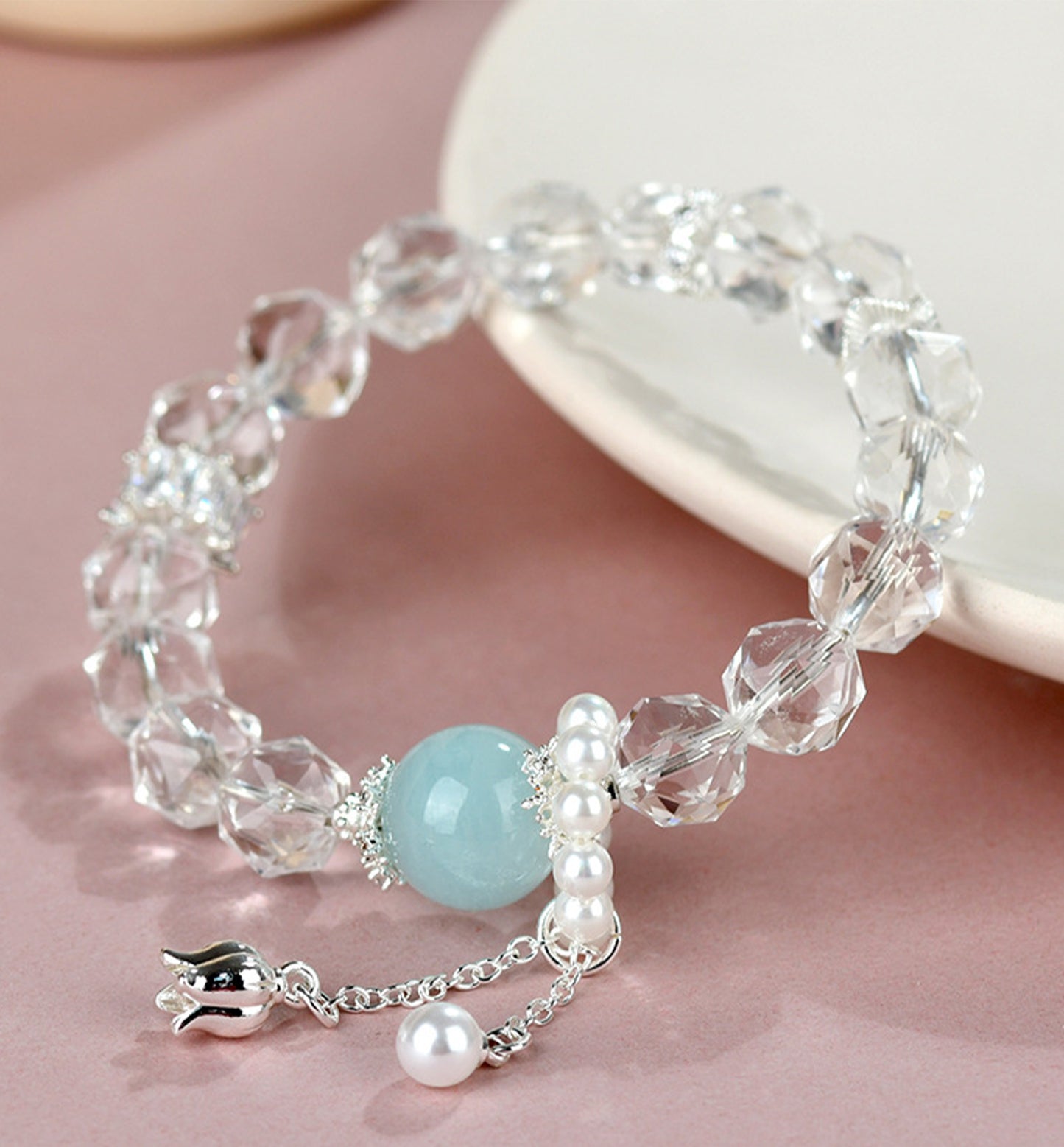 White Quartz Freeform Faceted Bracelet