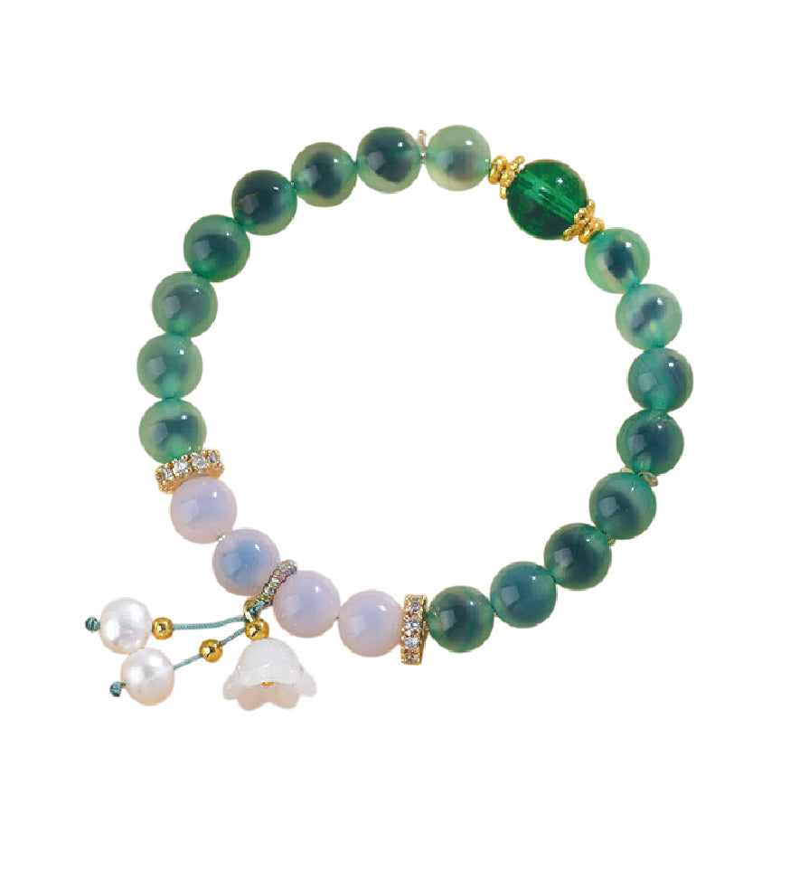 Green & White Agate Heart Sutra Crystal Bracelet