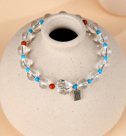 Clear Quartz & 925 Sterling Silver Little Fish Bracelet