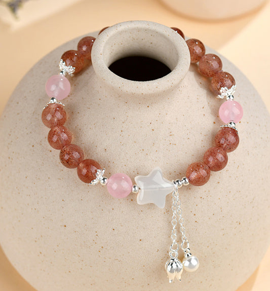 Strawberry Quartz & White Agate Star Crystal Bracelet