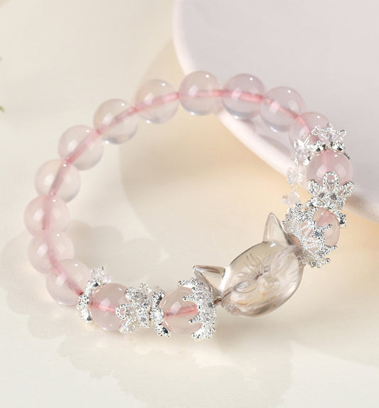 Rose Quartz & Clear Quartz Fox Bracelet
