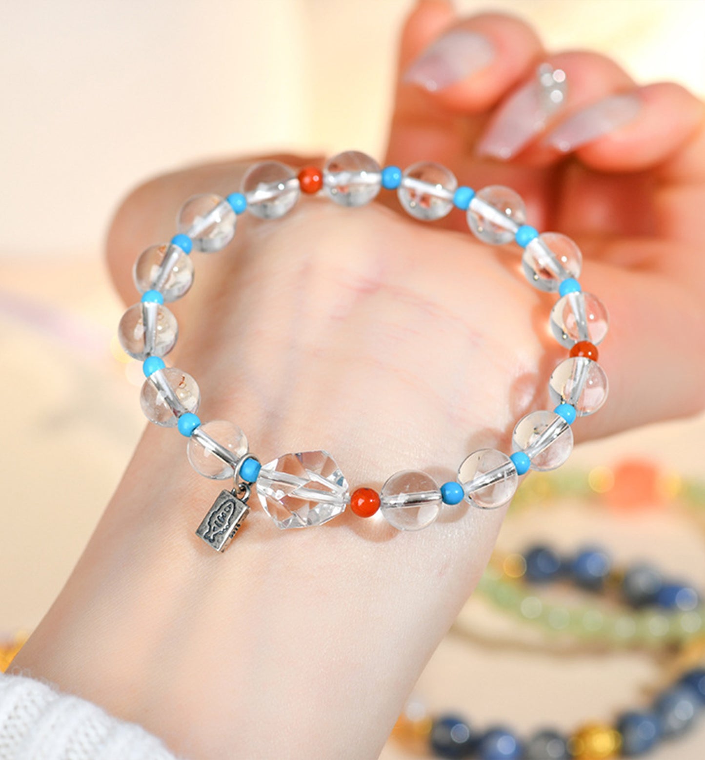 Clear Quartz & 925 Sterling Silver Little Fish Bracelet