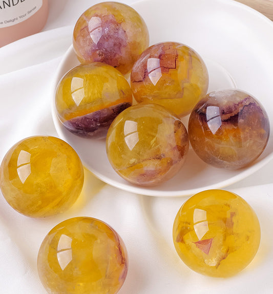 Yellow Fluorite with Lepidolite Sphere