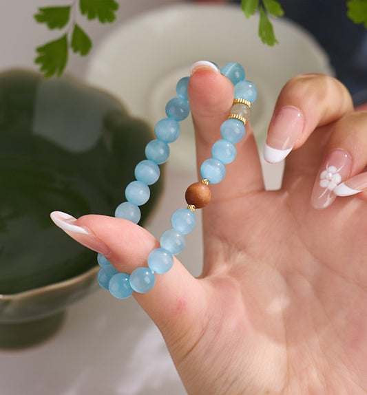 Blue Cat’s Eye & Sandalwood Bracelet