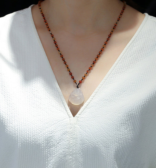 White Jade Maitreya Buddha Necklace