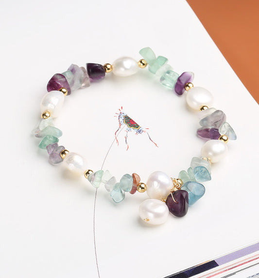 Natural Green Fluorite & Pearl Bracelet