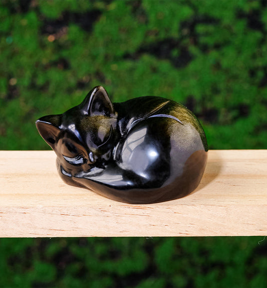 Gold Sheen Obsidian Sleeping Cat