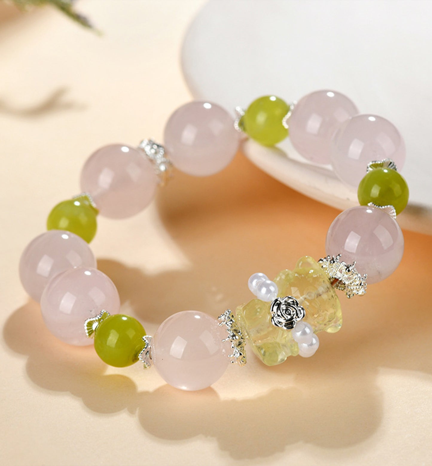 Rose Quartz & Citrine Bear Bracelet