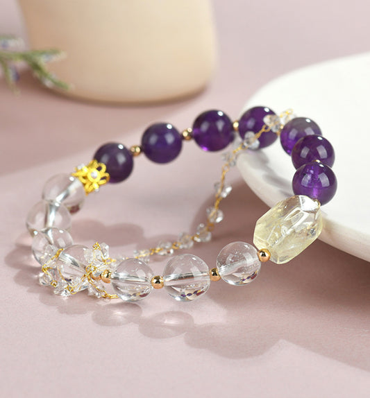 Amethyst, Clear Quartz & Citrine Bracelet