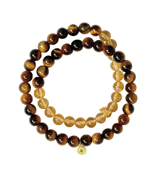 Citrine & Tiger’s Eye Bracelet – Double Wrap for Luck & Wealth