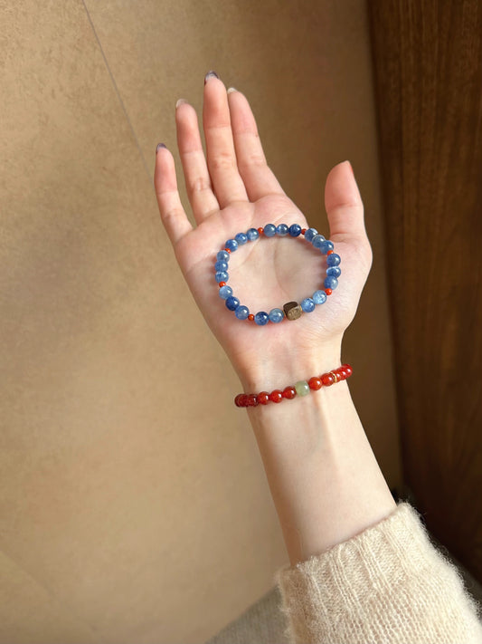 Kyanite, Agarwood & Red Agate Bracelet