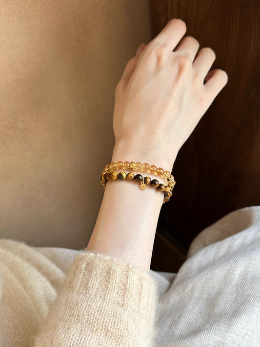 Citrine & Tiger’s Eye Bracelet – Double Wrap for Luck & Wealth
