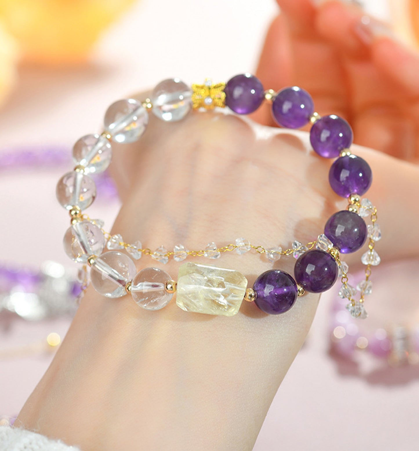 Amethyst, Clear Quartz & Citrine Bracelet