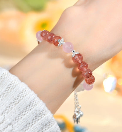 Strawberry Quartz & White Agate Star Crystal Bracelet