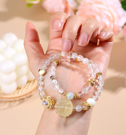 Clear Quartz, Blue Moonstone & Citrine Nine-Tailed Fox Double-Wrap Bracelet
