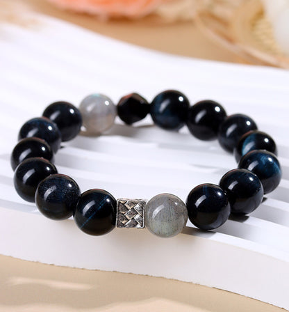 Blue Tiger’s Eye & Gray Moonstone Bracelet