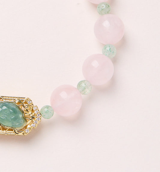Rose Quartz & Floral Jade Bracelet