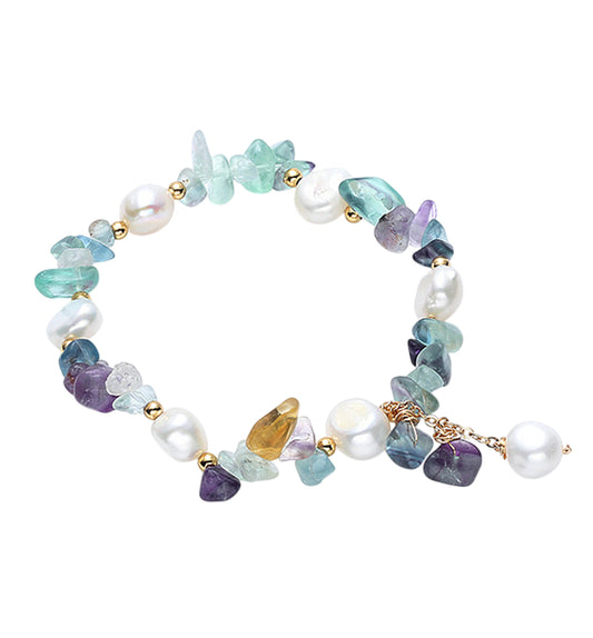 Natural Green Fluorite & Pearl Bracelet