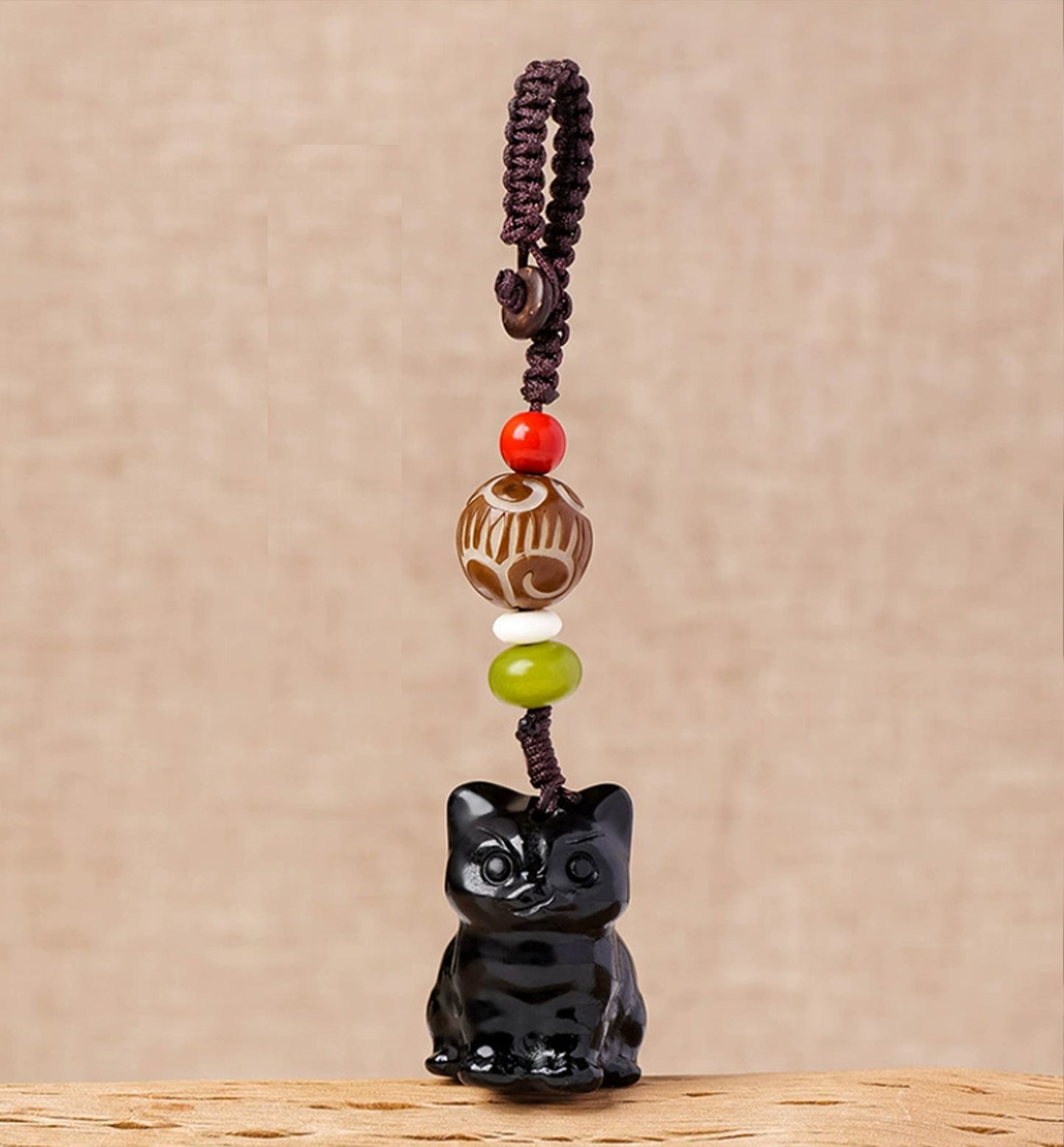 Obsidian Lucky Cat Pendant