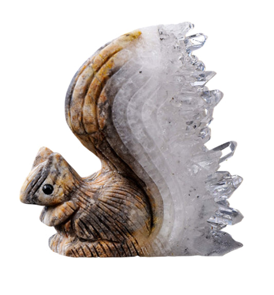 Natural Yellow & Clear Quartz Cluster with Squirrel Figurine