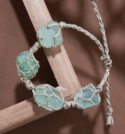 Green Fluorite Raw Stone Handwoven Bracelet