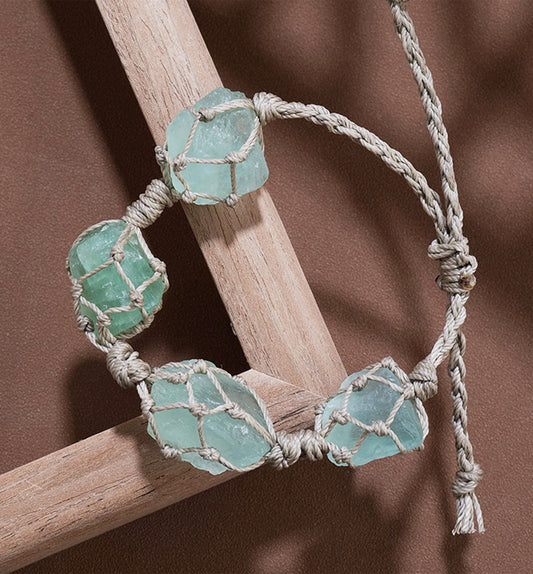 Green Fluorite Raw Stone Handwoven Bracelet
