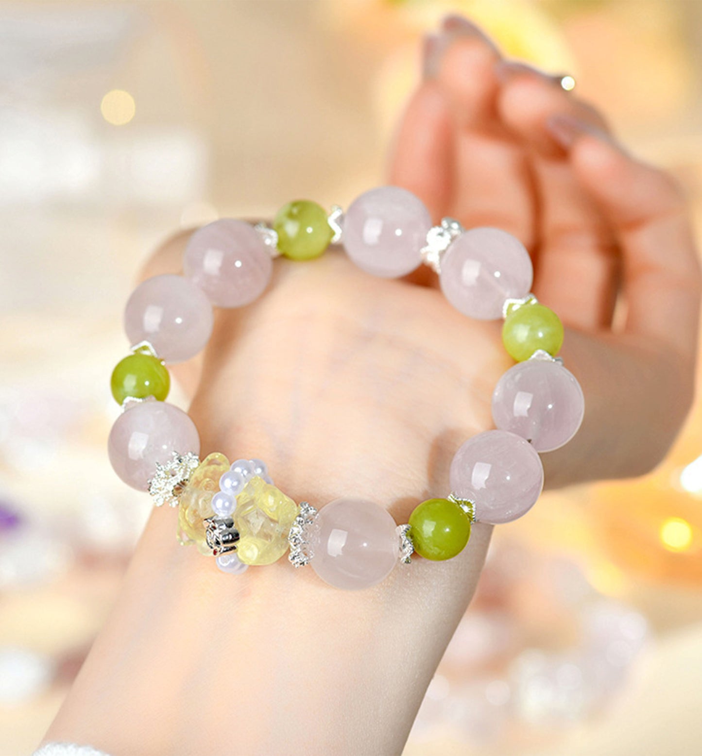Rose Quartz & Citrine Bear Bracelet