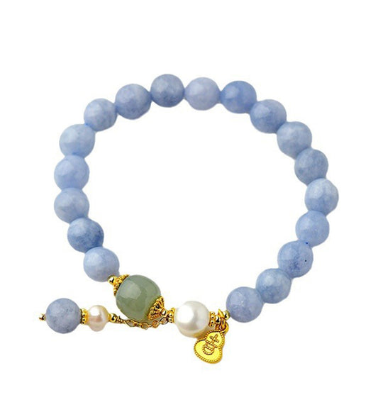 Aquamarine Bracelet with Pearl & Gourd Charm