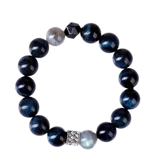 Blue Tiger’s Eye & Gray Moonstone Bracelet