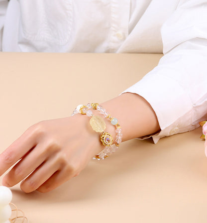 Clear Quartz, Blue Moonstone & Citrine Nine-Tailed Fox Double-Wrap Bracelet