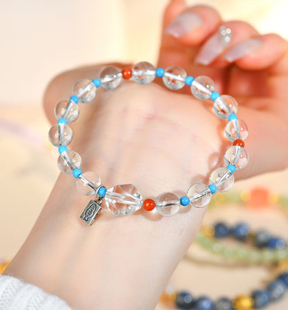 Clear Quartz & 925 Sterling Silver Little Fish Bracelet