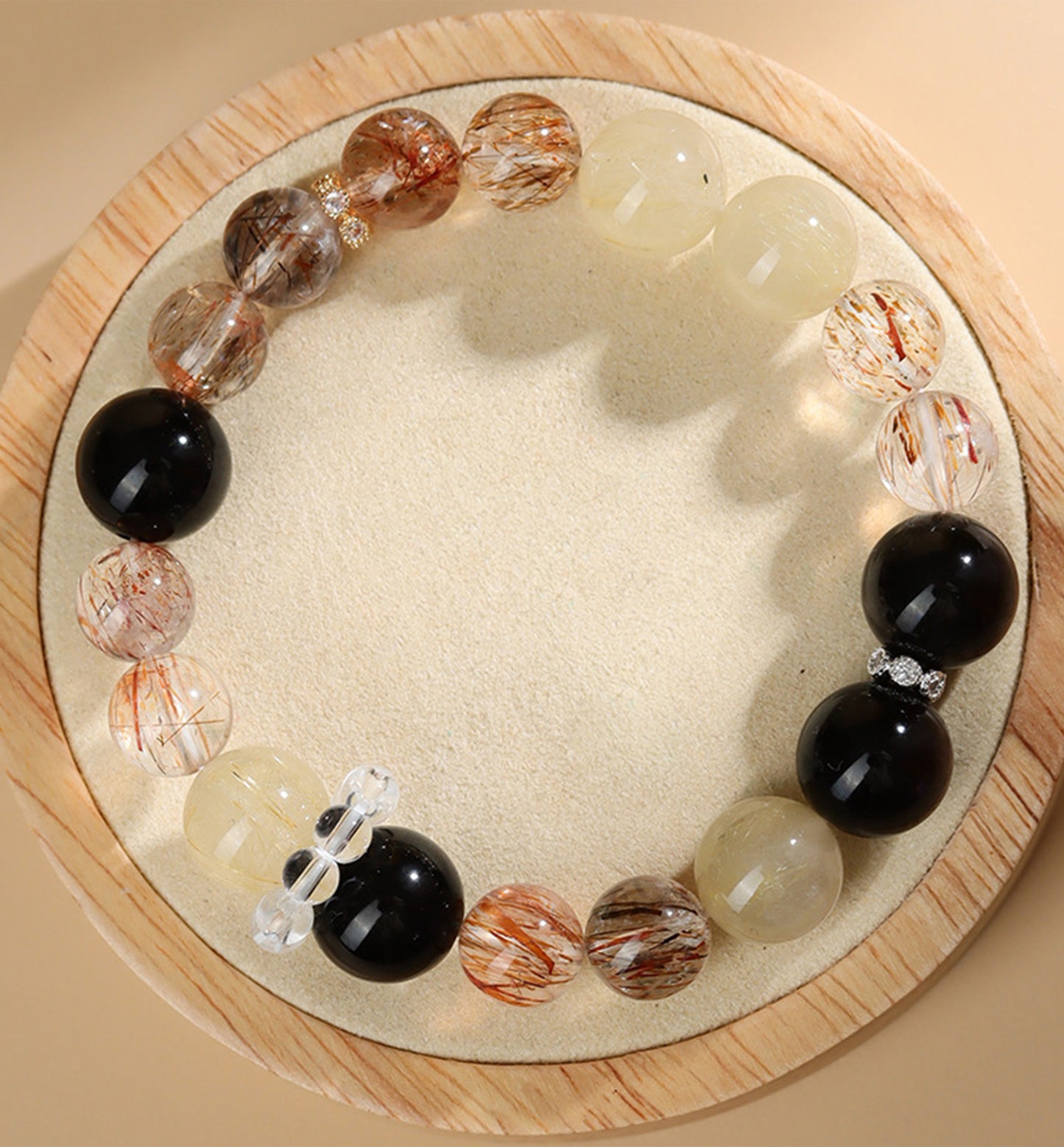 Black Gold Sheen Obsidian and Rutilated Quartz Bracelet