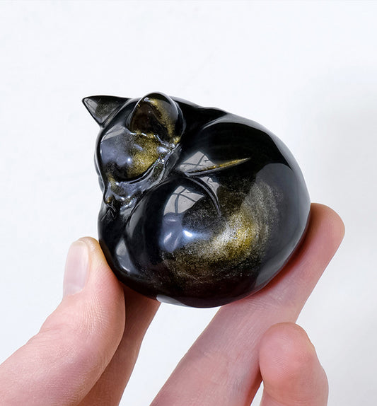 Gold Sheen Obsidian Sleeping Cat