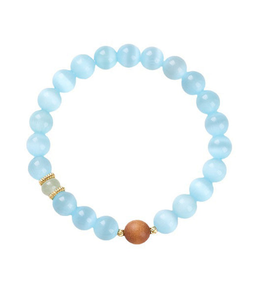 Blue Cat’s Eye & Sandalwood Bracelet