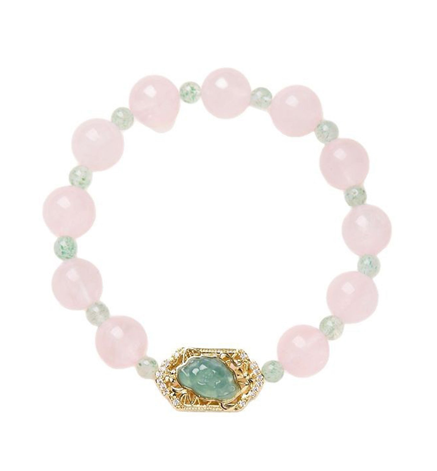 Rose Quartz & Floral Jade Bracelet