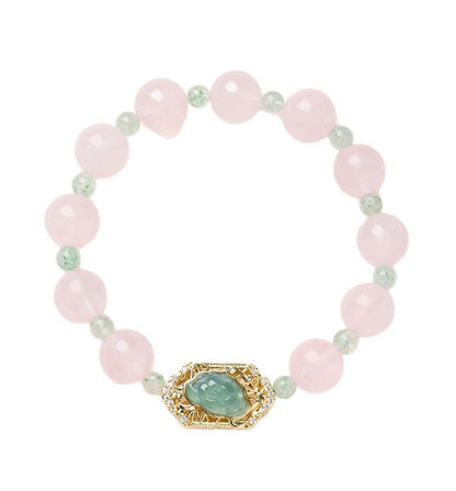 Rose Quartz & Floral Jade Bracelet