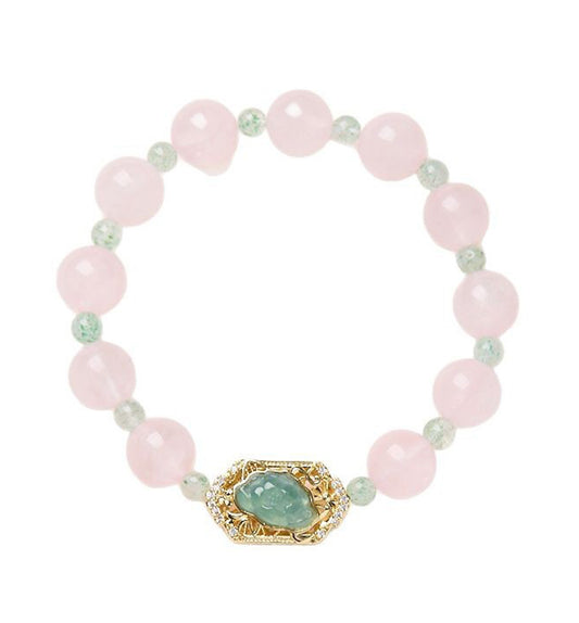 Rose Quartz & Floral Jade Bracelet