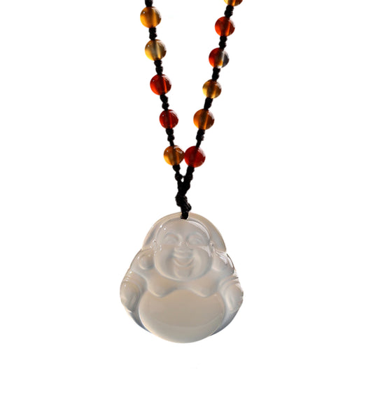 White Jade Maitreya Buddha Necklace