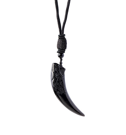 Obsidian Wolf Head Pendant