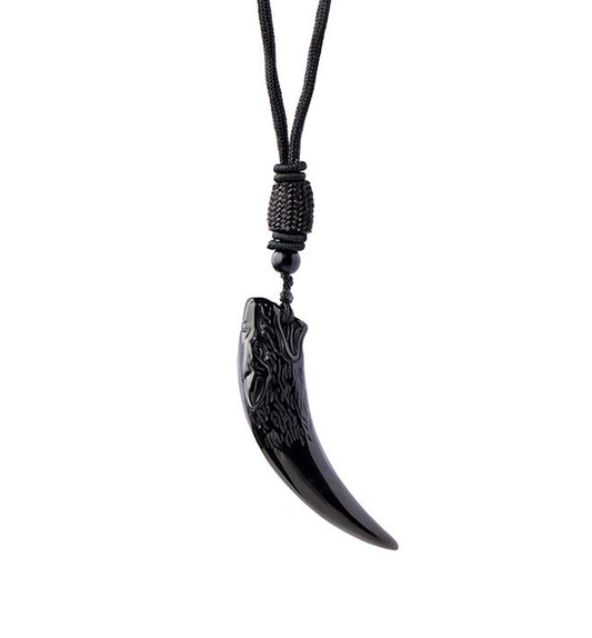 Obsidian Wolf Head Pendant