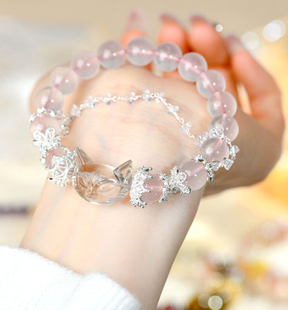 Rose Quartz & Clear Quartz Fox Bracelet
