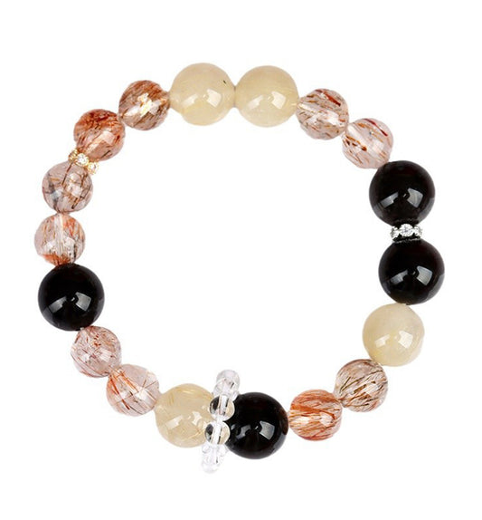 Black Gold Sheen Obsidian and Rutilated Quartz Bracelet