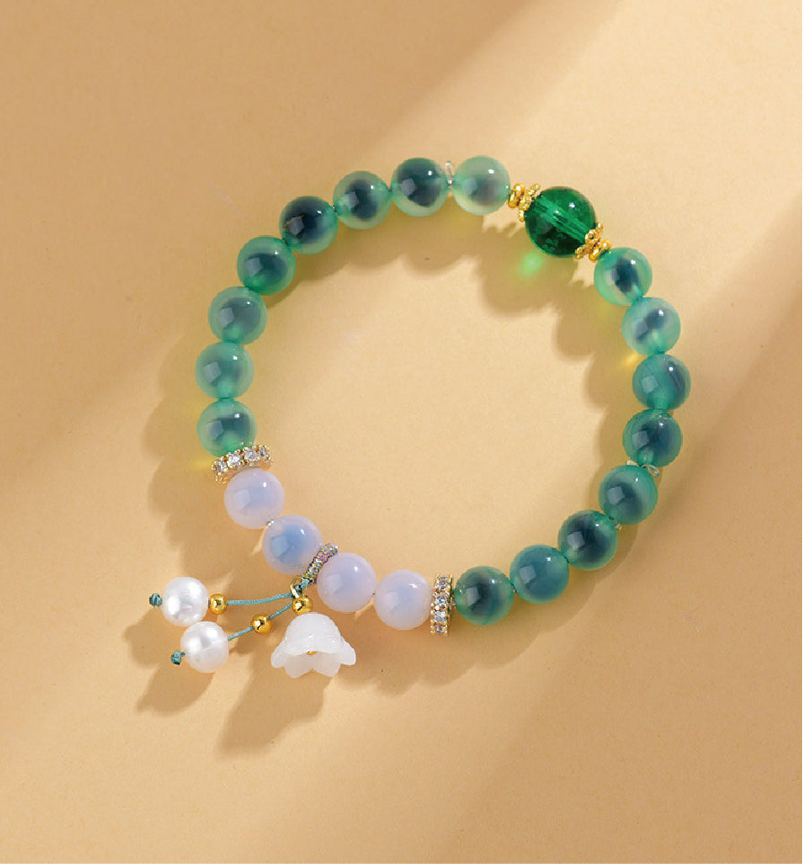 Green & White Agate Heart Sutra Crystal Bracelet