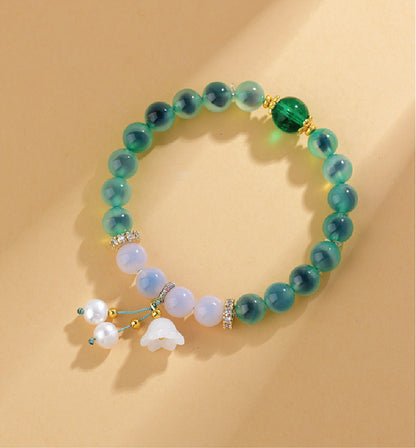 Green & White Agate Heart Sutra Crystal Bracelet