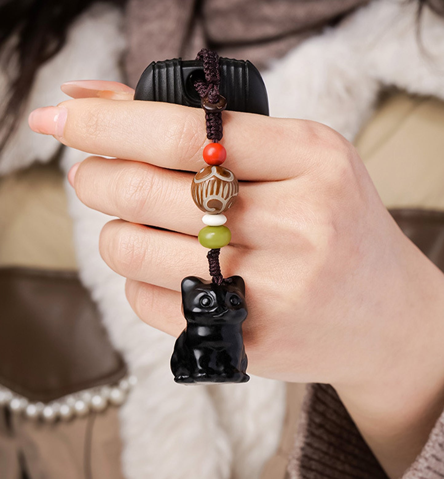 Obsidian Lucky Cat Pendant