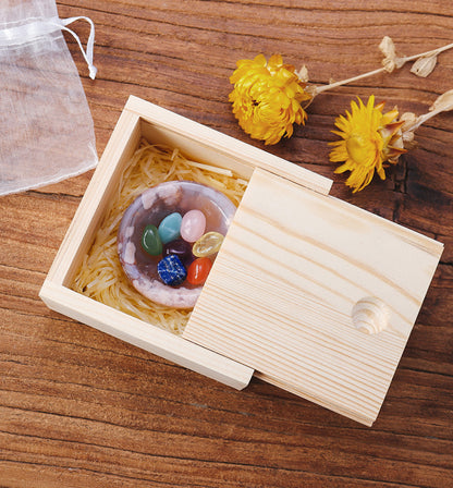 Sakura Agate Gemstone Bowl with Chakra Crystal Set